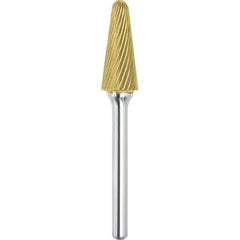 Made in USA - 1/2" Cut Diam, 1/4" Shank Diam, Cone Head Single Cut Burr - Carbide, 1-1/8" LOC, 2-7/8" OAL - Apex Tool & Supply