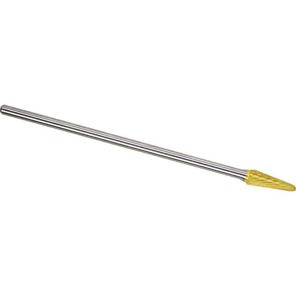 Made in USA - 9.5mm Cut Diam, 0.2362" Shank Diam, Cone Head Single Cut Burr - Carbide, 27mm LOC, 177mm OAL - Apex Tool & Supply