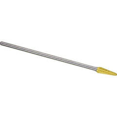 Made in USA - 1/4" Cut Diam, 1/4" Shank Diam, Cone Head Single Cut Burr - Carbide, 5/8" LOC, 6-3/4" OAL - Apex Tool & Supply
