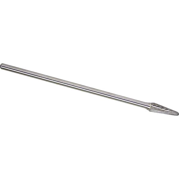 Made in USA - 9.5mm Cut Diam, 0.2362" Shank Diam, Cone Head Single Cut Burr - Carbide, 27mm LOC, 177mm OAL - Apex Tool & Supply