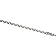 Made in USA - 1/2" Cut Diam, 1/4" Shank Diam, Cone Head Single Cut Burr - Carbide, 1-1/8" LOC, 7-1/8" OAL - Apex Tool & Supply