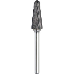 Made in USA - 3/8" Cut Diam, 1/4" Shank Diam, Cone Head Aluma Cut Burr - Carbide, 1-1/16" LOC, 2-13/16" OAL - Apex Tool & Supply