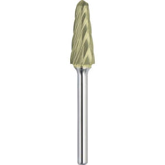 Made in USA - 3/4" Cut Diam, 1/4" Shank Diam, Cone Head Aluma Cut Burr - Carbide, 1-1/2" LOC, 3-1/4" OAL - Apex Tool & Supply