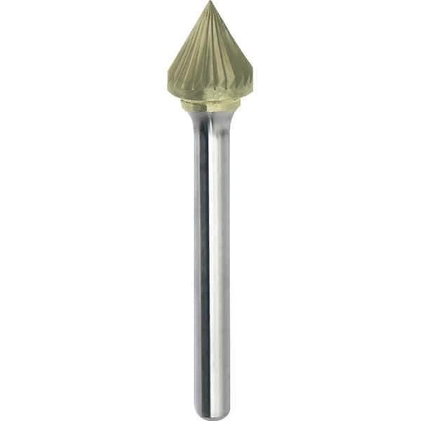 Made in USA - 5/16" Cut Diam, 1/4" Shank Diam, Cone Head Single Cut Burr - Carbide, 5/16" LOC, 2-1/16" OAL - Apex Tool & Supply