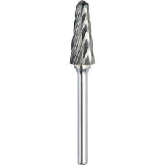 Made in USA - 5/8" Cut Diam, 1/4" Shank Diam, Cone Head Aluma Cut Burr - Carbide, 1-3/16" LOC, 2-15/16" OAL - Apex Tool & Supply