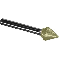 Made in USA - 3/4" Cut Diam, 1/4" Shank Diam, Cone Head Chipbreaker Cut Burr - Carbide, 11/16" LOC, 2-7/16" OAL - Apex Tool & Supply