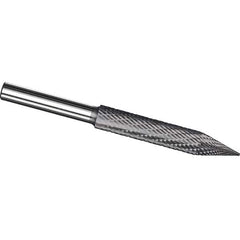 Made in USA - 1/4" Cut Diam, 1/4" Shank Diam, Cone Head Tire Cut Burr - Carbide, 2" LOC, 3" OAL - Apex Tool & Supply