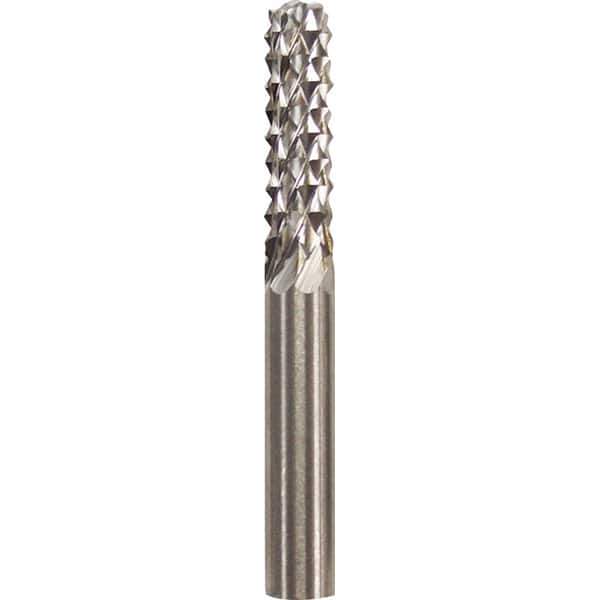 Made in USA - 1/4" Cut Diam, 1/4" Shank Diam, Cylinder Head Burr - Carbide, 1" LOC, 2" OAL - Apex Tool & Supply