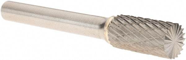Made in USA - 3/8" Cut Diam, 1/4" Shank Diam, Cylinder with End Cut Head Double Cut Burr - Carbide, 3/4" LOC, 2-1/2" OAL - Apex Tool & Supply