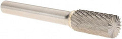 Made in USA - 3/8" Cut Diam, 1/4" Shank Diam, Cylinder with End Cut Head Double Cut Burr - Carbide, 3/4" LOC, 2-1/2" OAL - Apex Tool & Supply