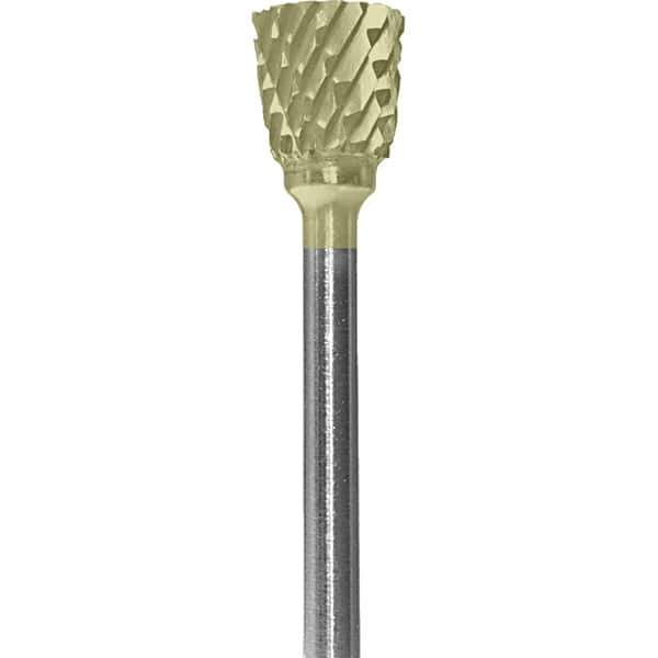Made in USA - 6.3mm Cut Diam, 0.0925" Shank Diam, Inverted Cone Head Double Cut Burr - Carbide, 9.5mm LOC, 48mm OAL - Apex Tool & Supply