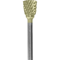 Made in USA - 6.3mm Cut Diam, 0.0925" Shank Diam, Inverted Cone Head Double Cut Burr - Carbide, 9.5mm LOC, 48mm OAL - Apex Tool & Supply