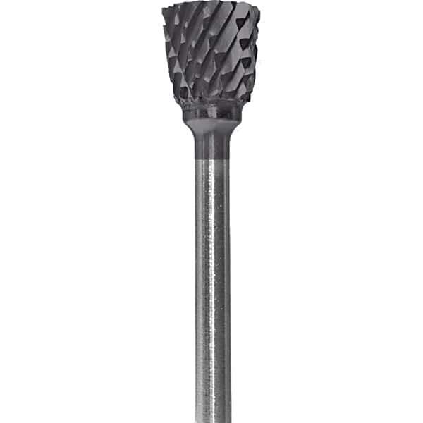 Made in USA - 6.3mm Cut Diam, 0.0925" Shank Diam, Inverted Cone Head Double Cut Burr - Carbide, 9.5mm LOC, 48mm OAL - Apex Tool & Supply