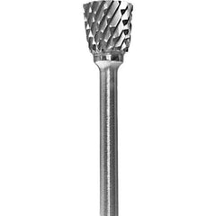 Made in USA - 6.3mm Cut Diam, 0.0925" Shank Diam, Inverted Cone Head Double Cut Burr - Carbide, 9.5mm LOC, 48mm OAL - Apex Tool & Supply