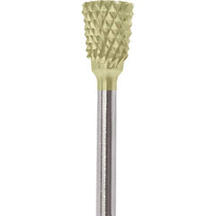 Made in USA - 1/4" Cut Diam, 0.0925" Shank Diam, Inverted Cone Head Diamond Cut Burr - Carbide, 1/4" LOC, 1-3/4" OAL - Apex Tool & Supply