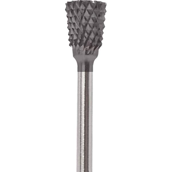 Made in USA - 1/4" Cut Diam, 0.0925" Shank Diam, Inverted Cone Head Diamond Cut Burr - Carbide, 1/4" LOC, 1-3/4" OAL - Apex Tool & Supply