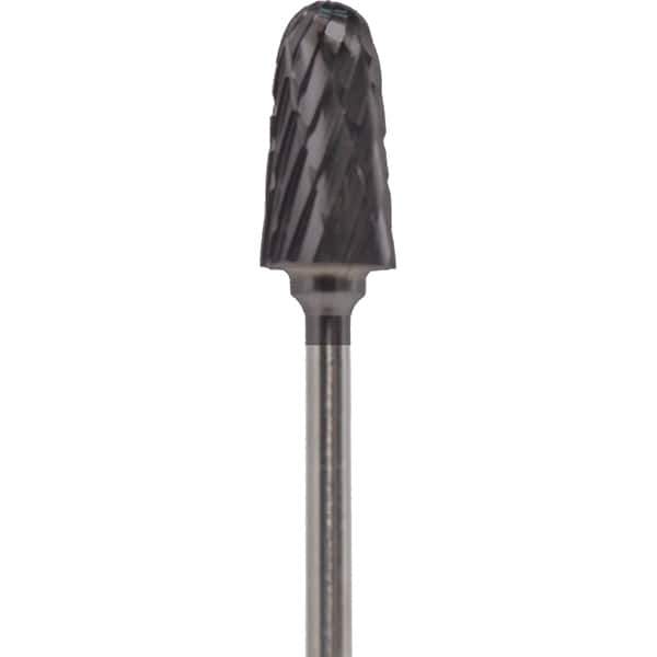 Made in USA - 4mm Cut Diam, 0.0925" Shank Diam, Cone Head Double Cut Burr - Carbide, 12.4mm LOC, 50mm OAL - Apex Tool & Supply