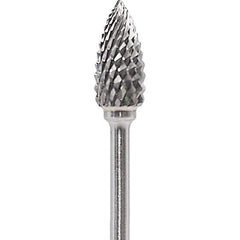 Made in USA - 1/4" Cut Diam, 0.0925" Shank Diam, Flame Head Diamond Cut Burr - Carbide, 1/2" LOC, 2" OAL - Apex Tool & Supply