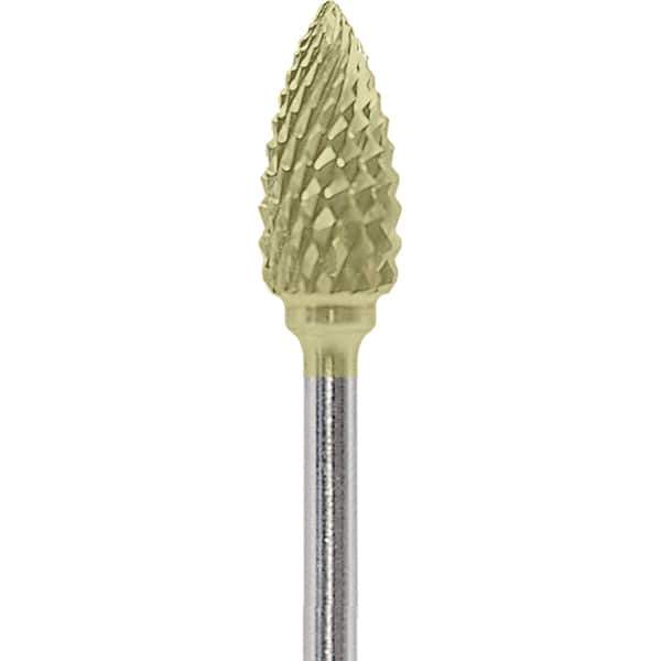 Made in USA - 1/4" Cut Diam, 0.0925" Shank Diam, Flame Head Diamond Cut Burr - Carbide, 1/2" LOC, 2" OAL - Apex Tool & Supply