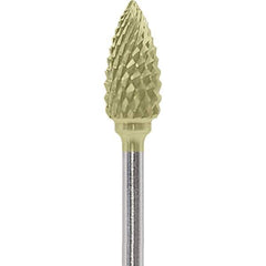 Made in USA - 1/4" Cut Diam, 0.0925" Shank Diam, Flame Head Diamond Cut Burr - Carbide, 1/2" LOC, 2" OAL - Apex Tool & Supply