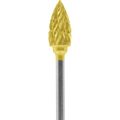 Made in USA - 1/4" Cut Diam, 0.0925" Shank Diam, Flame Head Double Cut Burr - Carbide, 1/2" LOC, 2" OAL - Apex Tool & Supply