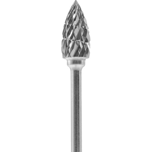 Made in USA - 1/4" Cut Diam, 0.0925" Shank Diam, Tree Head Single Cut Burr - Carbide, 1/2" LOC, 2" OAL - Apex Tool & Supply