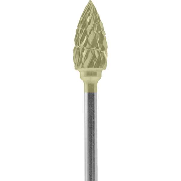 Made in USA - 1/4" Cut Diam, 0.0925" Shank Diam, Tree Head Chipbreaker Cut Burr - Carbide, 1/2" LOC, 2" OAL - Apex Tool & Supply