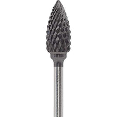 Made in USA - 1/4" Cut Diam, 0.0925" Shank Diam, Flame Head Diamond Cut Burr - Carbide, 1/2" LOC, 2" OAL - Apex Tool & Supply