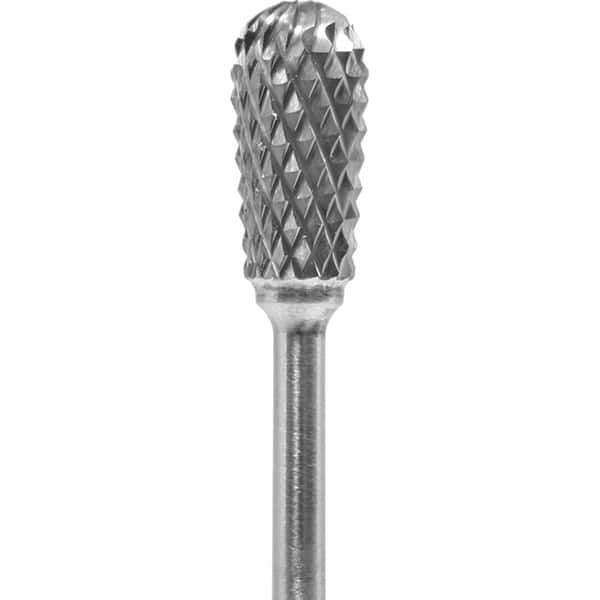 Made in USA - 1/4" Cut Diam, 0.0925" Shank Diam, Inverted Cone Head Diamond Cut Burr - Carbide, 1/2" LOC, 2" OAL - Apex Tool & Supply