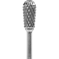 Made in USA - 1/4" Cut Diam, 0.0925" Shank Diam, Inverted Cone Head Diamond Cut Burr - Carbide, 1/2" LOC, 2" OAL - Apex Tool & Supply