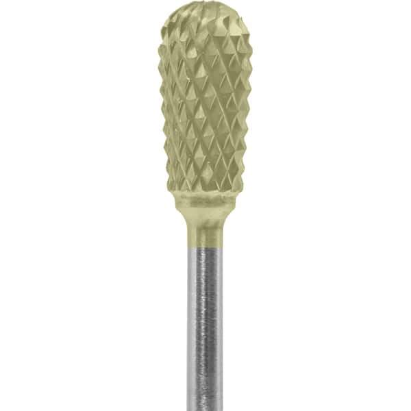 Made in USA - 1/4" Cut Diam, 0.0925" Shank Diam, Inverted Cone Head Diamond Cut Burr - Carbide, 1/2" LOC, 2" OAL - Apex Tool & Supply