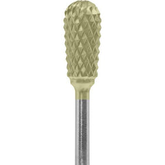 Made in USA - 1/4" Cut Diam, 0.0925" Shank Diam, Inverted Cone Head Diamond Cut Burr - Carbide, 1/2" LOC, 2" OAL - Apex Tool & Supply