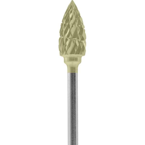 Made in USA - 1/4" Cut Diam, 0.0925" Shank Diam, Flame Head Double Cut Burr - Carbide, 1/2" LOC, 2" OAL - Apex Tool & Supply
