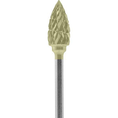 Made in USA - 1/4" Cut Diam, 0.0925" Shank Diam, Flame Head Double Cut Burr - Carbide, 1/2" LOC, 2" OAL - Apex Tool & Supply