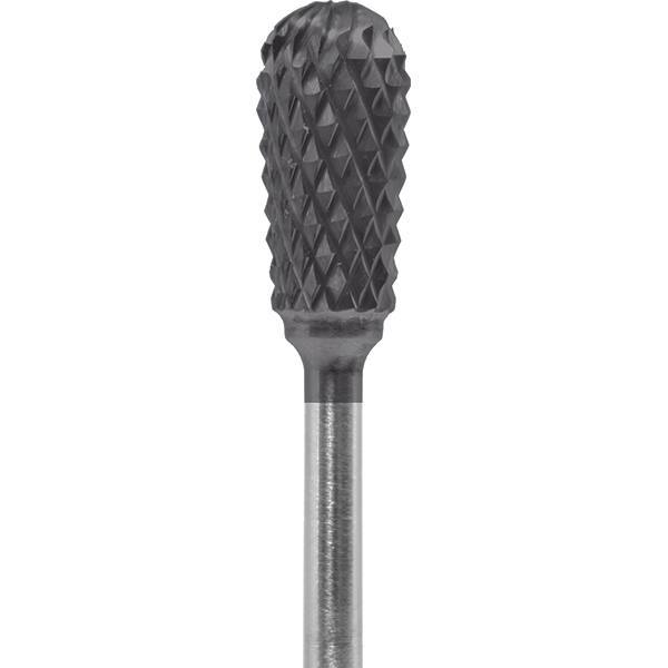 Made in USA - 1/4" Cut Diam, 0.0925" Shank Diam, Inverted Cone Head Diamond Cut Burr - Carbide, 1/2" LOC, 2" OAL - Apex Tool & Supply