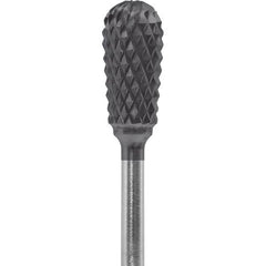 Made in USA - 1/4" Cut Diam, 0.0925" Shank Diam, Inverted Cone Head Diamond Cut Burr - Carbide, 1/2" LOC, 2" OAL - Apex Tool & Supply