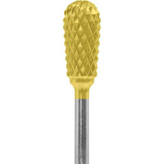 Made in USA - 1/4" Cut Diam, 0.0925" Shank Diam, Inverted Cone Head Diamond Cut Burr - Carbide, 1/2" LOC, 2" OAL - Apex Tool & Supply