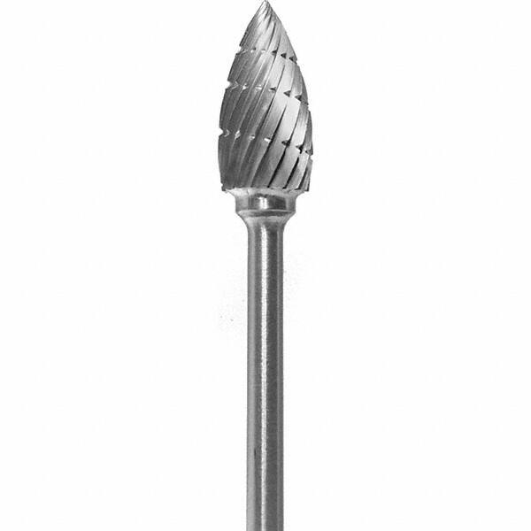 Made in USA - 1/4" Cut Diam, 0.0925" Shank Diam, Flame Head Chipbreaker Cut Burr - Carbide, 1/2" LOC, 2" OAL - Apex Tool & Supply