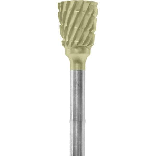 Made in USA - 1/4" Cut Diam, 0.0925" Shank Diam, Inverted Cone Head Chipbreaker Cut Burr - Carbide, 1/4" LOC, 1-3/4" OAL - Apex Tool & Supply