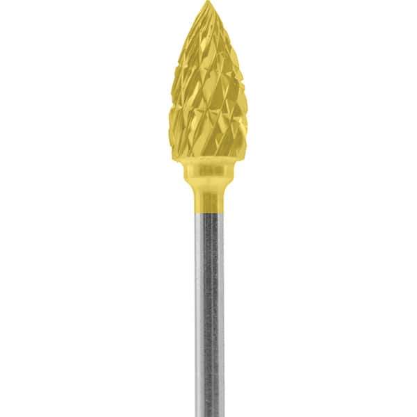 Made in USA - 1/4" Cut Diam, 0.0925" Shank Diam, Tree Head Chipbreaker Cut Burr - Carbide, 1/2" LOC, 2" OAL - Apex Tool & Supply