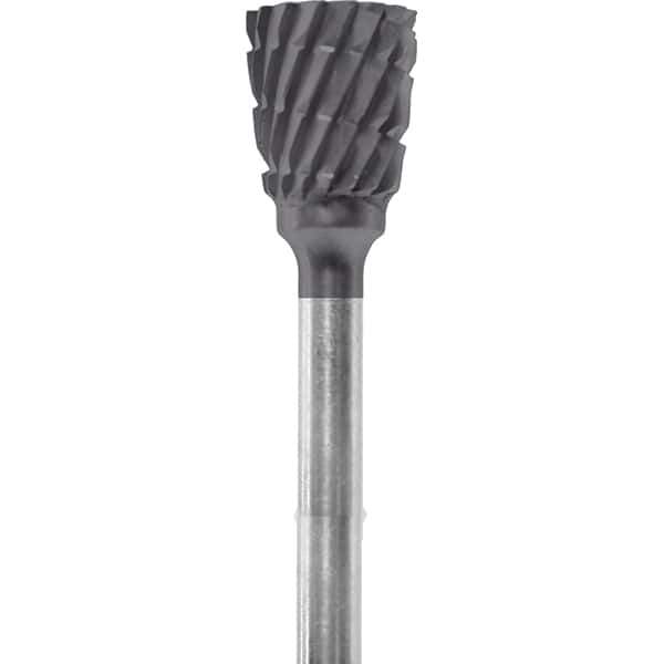 Made in USA - 1/4" Cut Diam, 0.0925" Shank Diam, Inverted Cone Head Chipbreaker Cut Burr - Carbide, 1/4" LOC, 1-3/4" OAL - Apex Tool & Supply