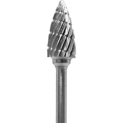 Made in USA - 1/4" Cut Diam, 0.0925" Shank Diam, Tree Head Double Cut Burr - Carbide, 1/2" LOC, 2" OAL - Apex Tool & Supply