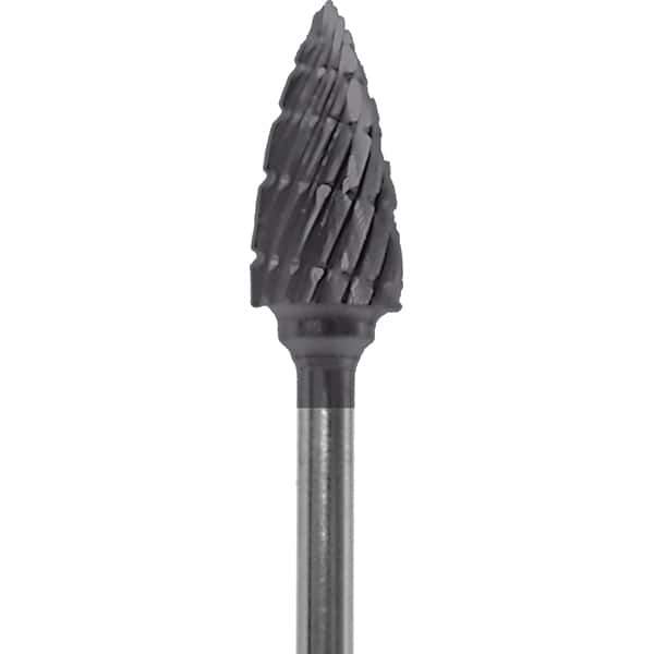 Made in USA - 1/4" Cut Diam, 0.0925" Shank Diam, Tree Head Double Cut Burr - Carbide, 1/2" LOC, 2" OAL - Apex Tool & Supply