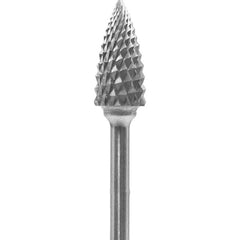 Made in USA - 1/4" Cut Diam, 0.0925" Shank Diam, Tree Head Diamond Cut Burr - Carbide, 1/2" LOC, 2" OAL - Apex Tool & Supply