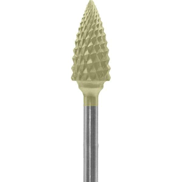 Made in USA - 1/4" Cut Diam, 0.0925" Shank Diam, Tree Head Diamond Cut Burr - Carbide, 1/2" LOC, 2" OAL - Apex Tool & Supply