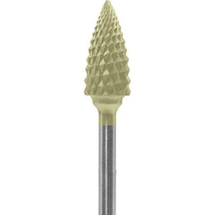Made in USA - 1/4" Cut Diam, 0.0925" Shank Diam, Tree Head Diamond Cut Burr - Carbide, 1/2" LOC, 2" OAL - Apex Tool & Supply