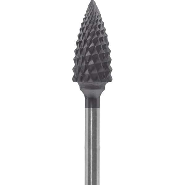 Made in USA - 1/4" Cut Diam, 0.0925" Shank Diam, Tree Head Diamond Cut Burr - Carbide, 1/2" LOC, 2" OAL - Apex Tool & Supply
