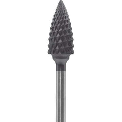 Made in USA - 1/4" Cut Diam, 0.0925" Shank Diam, Tree Head Diamond Cut Burr - Carbide, 1/2" LOC, 2" OAL - Apex Tool & Supply