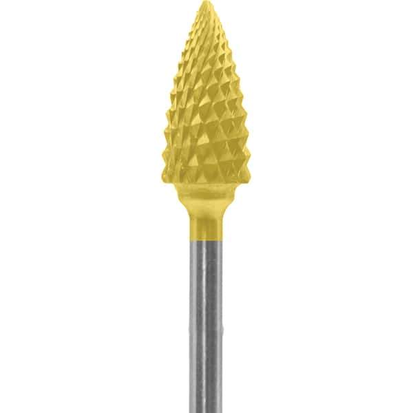 Made in USA - 1/4" Cut Diam, 0.0925" Shank Diam, Tree Head Diamond Cut Burr - Carbide, 1/2" LOC, 2" OAL - Apex Tool & Supply