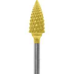 Made in USA - 1/4" Cut Diam, 0.0925" Shank Diam, Tree Head Diamond Cut Burr - Carbide, 1/2" LOC, 2" OAL - Apex Tool & Supply